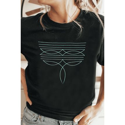 Black Western Fashion Geometric Embroidered T Shirt