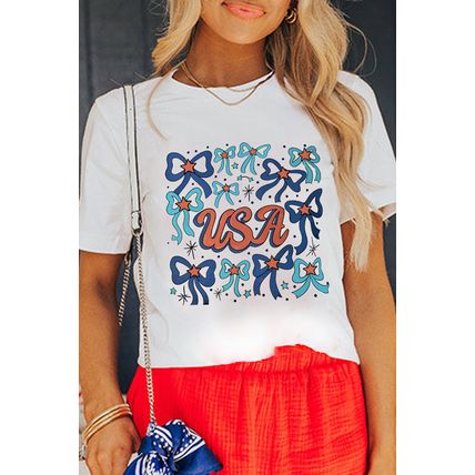 White USA Bowknot Graphic Tee