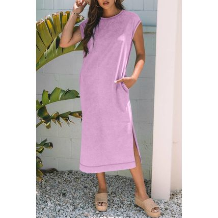 Wisteria Mineral Wash Pocketed T-shirt Long Dress