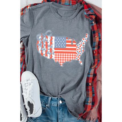 Gray American Flag Bow Map Graphic Tee