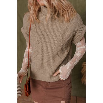 Smoke Gray Textured Knit High Neck Sweater T Shirt