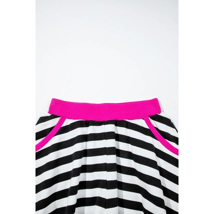 Black Stripe Contrast Ribbed Banding Long Sleeve Blouse Loose Shorts Set
