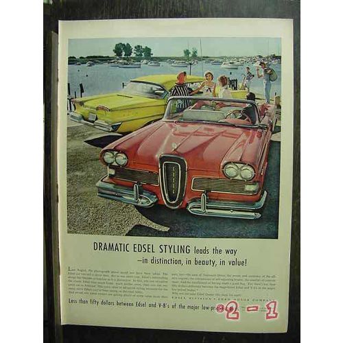 EDSEL 1958 FORD pink yellow cars vintage ad
