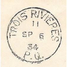 Trois Rivieres, Quebec cancel, 1934, double rate, great labels
