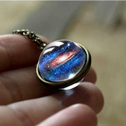 Curious Sparkling Galaxy Solar Planet Star Amber Necklace Pendant Chain as MIB