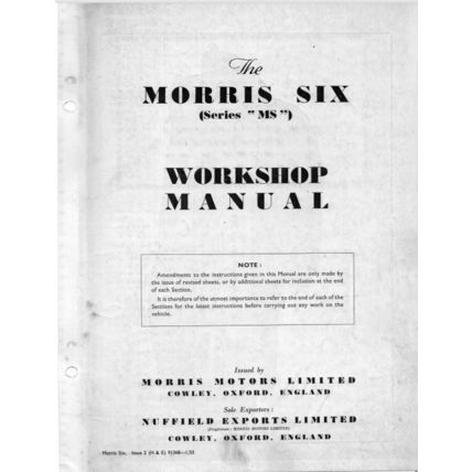 Morris Six Series MS Workshop Manual 2nd 91368 1955 PDF