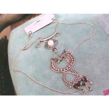 BOHEMIAN LONG FESTOON NECKLACE tiered multistrand silver howlite boho ethnic P2