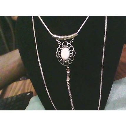 BOHEMIAN LONG FESTOON NECKLACE tiered multistrand silver howlite boho ethnic P2