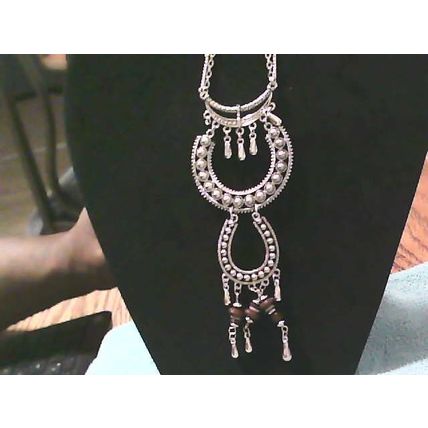 BOHEMIAN LONG FESTOON NECKLACE tiered multistrand silver howlite boho ethnic P2