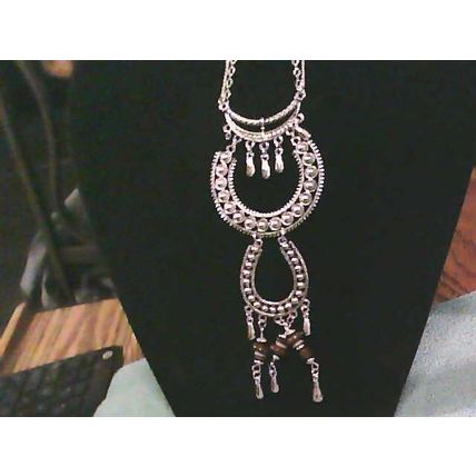BOHEMIAN LONG FESTOON NECKLACE tiered multistrand silver howlite boho ethnic P2