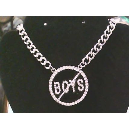 Stone Stud No Boys Black Pendant w/ 5mm 18" Rope Chain Necklace