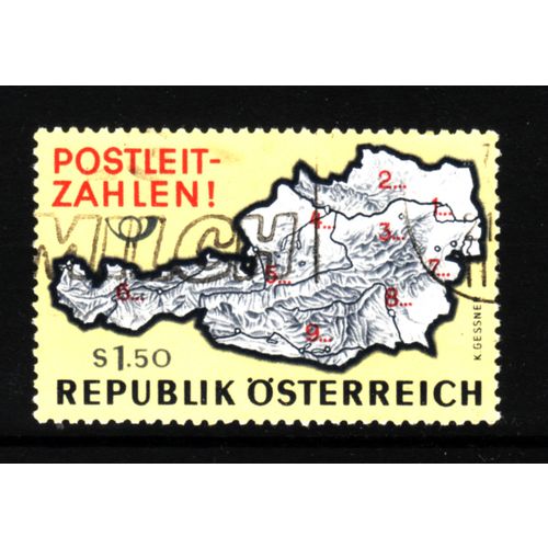AUSTRIA 1966 POSTAL CODE SYSTEM SG1463 1s . 50 BLACK RED YELLOW FINE USED
