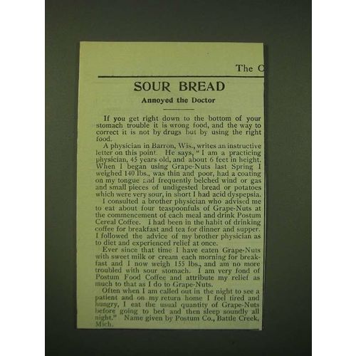1902 Postum Food Coffee and Grape-Nuts Cereal Ad - Sour bread annoyed the Doctor