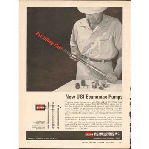 U S INDUSTRIES INC 1962 USI-Axelson Economax pumps gas oil vintage ad
