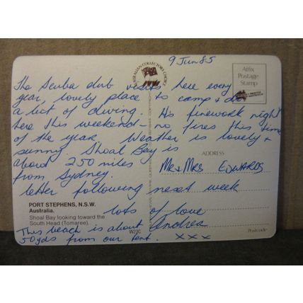 SHOAL BAY, PORT STEPHEN , New South Wales Australia used postcard 1985 =