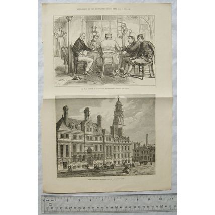 1876 engravings New Town Hall, Leicester & The War - Inn-Yard, Belgrade