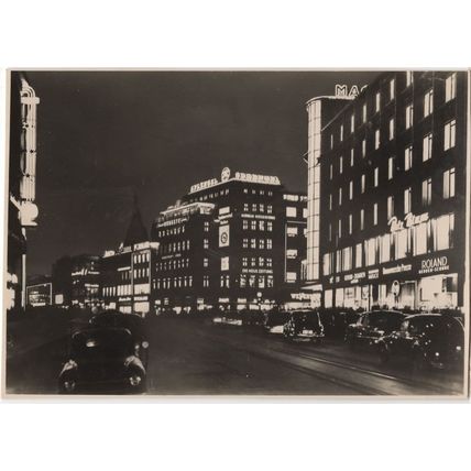 Hannover at Night 1950s Real Photo German Postcard