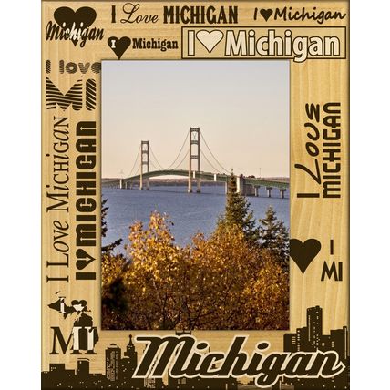 I Love Michigan Laser Engraved Wood Picture Frame Portrait (8 x 10)