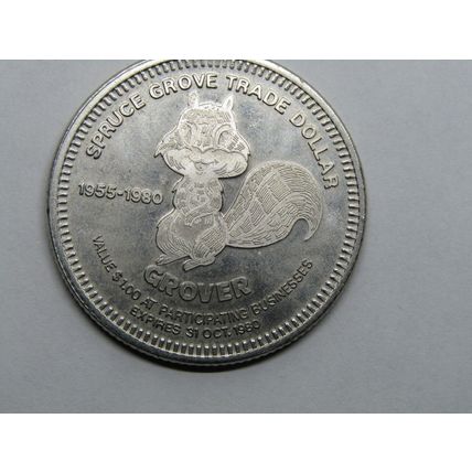 Spruce Grove AB CANADA 1980 Trade DOLLAR Token Grover the Squirrel