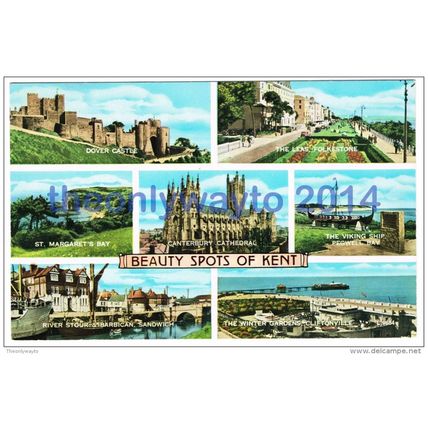 Beauty Spots of Kent, 7 Image Multicard, Kent, England, 1970s?, Postcard