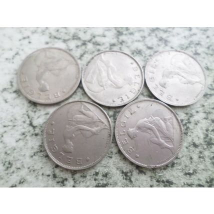 Belgium (Belgie) - a selection of 5 differently dated 1 franc coins