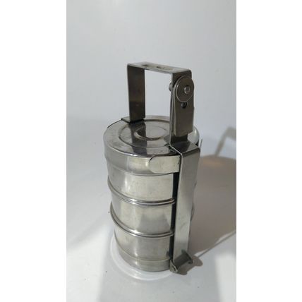 Tiffin tin portable lunchbox 3 pots triple dinner stainless steel natraj indian