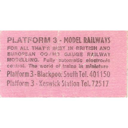 Platform 3 Model Railways - Blackpool South or Keswick Edmondson Ticket - Adult