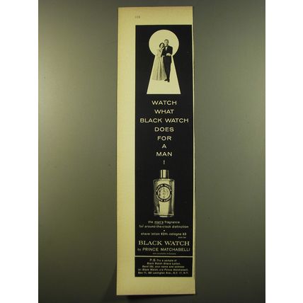 1961 Prince Matchabelli Black Watch Cologne Ad - Watch what Black Watch does