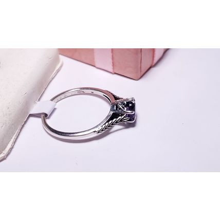 Estate 3/4ct round Amethyst scroll basket feather sides SterlingSilver Ring22243