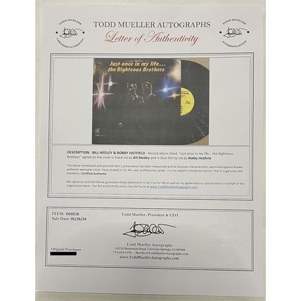 Bill Medley & Bobby Hatfield Signed Autographed "The Righteous Brothers" Record