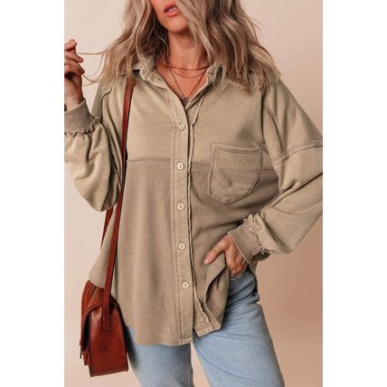 Goat Mineral Wash Textured Patchwork Loose Fit Shacket