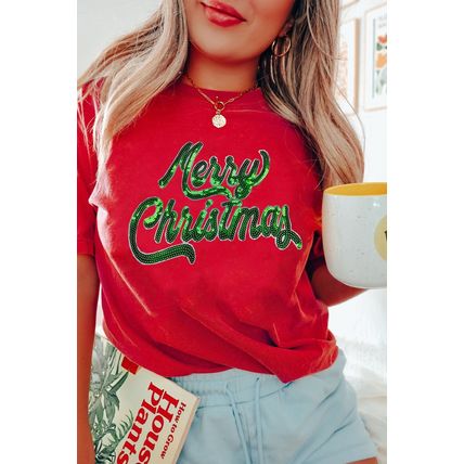 Red Merry Christmas Graphic Crewneck T Shirt