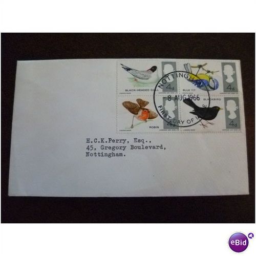 1966 GB British Wild Birds First Day Cover Nottingham FDI stamps robin gull tit
