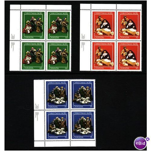 CANADA 1982 CHRISTMAS SG 1080/1082 SET 3 VALS PLATE BLOCK 4 SETS U/M MINT