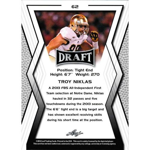 2014 Leaf Draft 62 Troy Niklas Arizona Cardinals