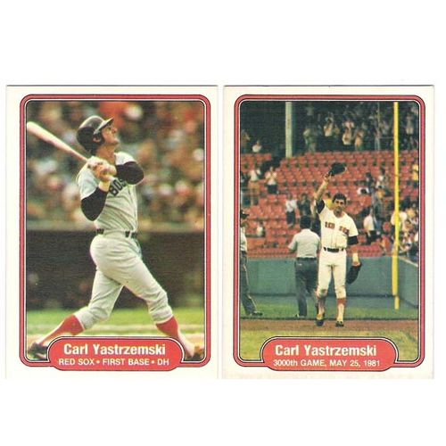 Two 1982 Fleer Carl Yastrzemski baseball cards-312, 633- NM-HOF-Red Sox