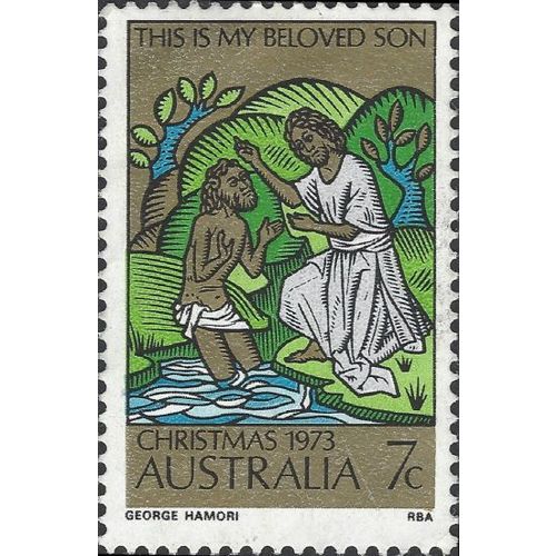 AUSTRALIA, CHRISTMAS, Baptism of Christ, gold & green 1973, 7c, #2