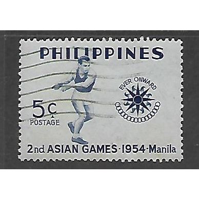 PHILIPPINES 1954 2nd ASIAN GAMES 5c DISCUS BLUE ON BLUE SG 766 FINE USED