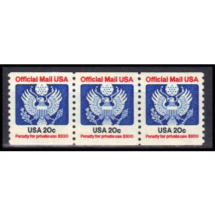 O135 20c Eagle Very Fine MNH Strip of 3 KA2029