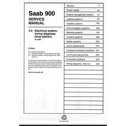 Saab 900 Electrical Wiring Diagrams Workshop Manual 1994 199527563 PDF