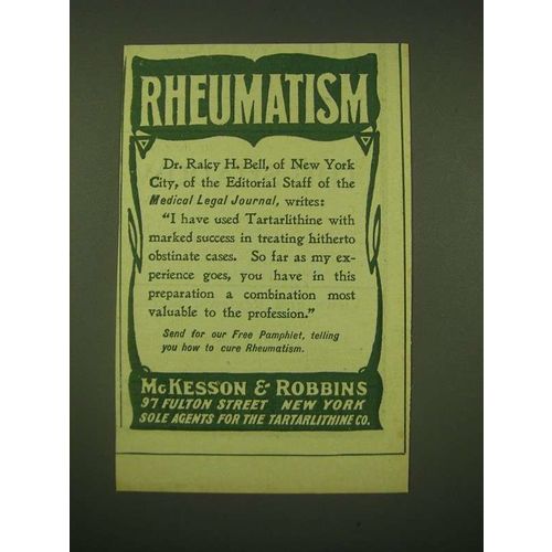 1902 McKesson & Robbins Tartarlithine Ad - Rheumatism Dr. Ralcy H. Bell