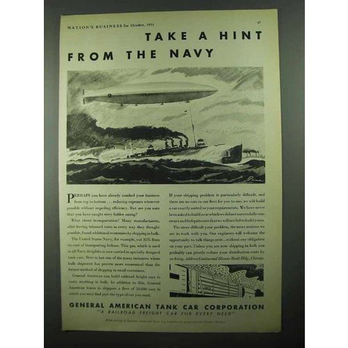 1931 General American Tank Car Ad - Hint From Navy