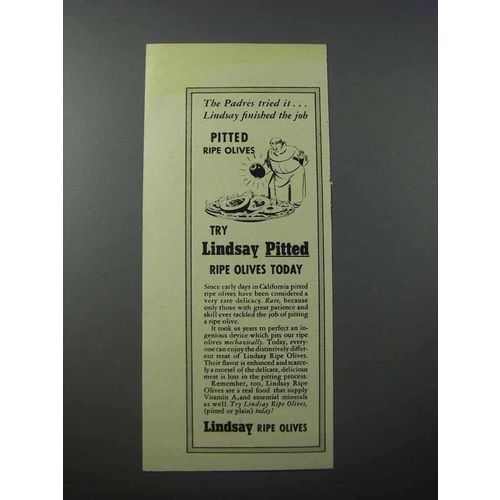 1940 Lindsay Pitted Ripe Olives Ad - Padres Tried It
