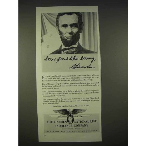1940 Lincoln National Life Insurance Ad, For us Living