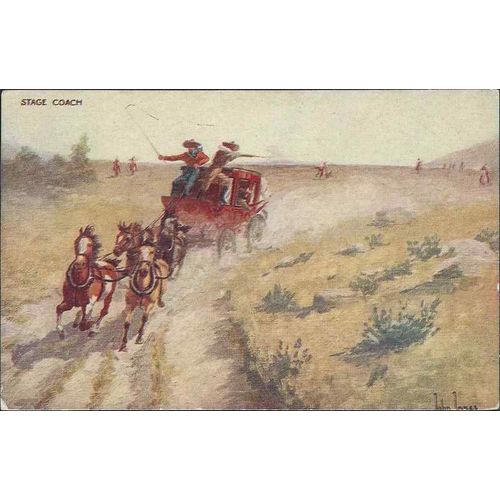 Signed Artist "John Innis" c.1905 MINT EX Troilene "Stage Coach" Western