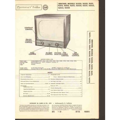 SENTINEL model 1U500 1U51x 1U52x TV television Sams Photofact manual