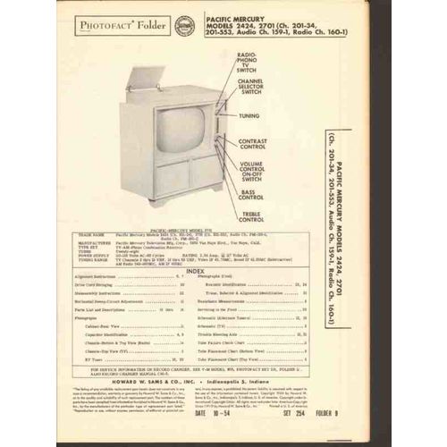 PACIFIC MERCURY model 2424 2701 TV radio phono Sams Photofact manual