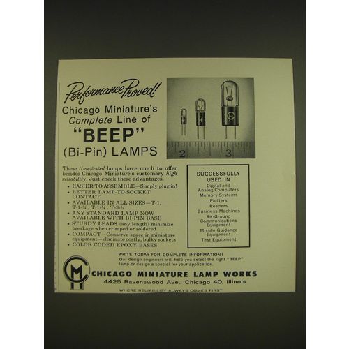 1963 Chicago Miniature Lamp Works Ad - Performance proved!