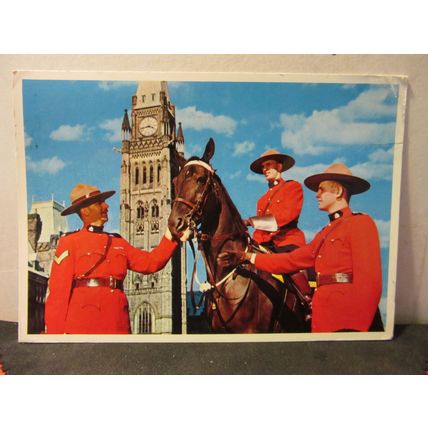 R.C.M.P. at PARLIAMENT HILL, OTTAWA CANADA ..used vintage postcard 1989 pm =