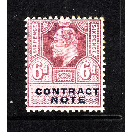 GREAT BRITAIN EDWARD VII CONTRACT NOTE 6d PURPLE FINE USED